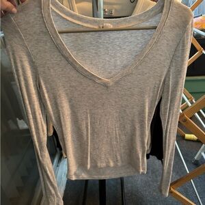 Garage Light Gray V-Neck Long Sleeve Tee
